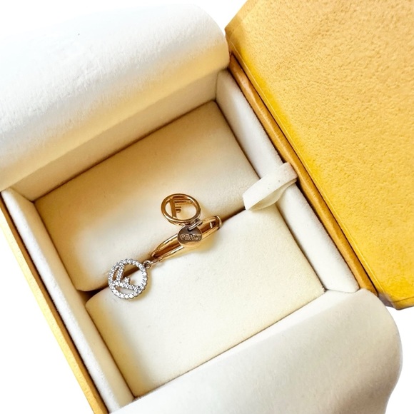 FENDI Gold Double Ring Crystal Charm Set with Box (Size 7) - Picture 2 of 12
